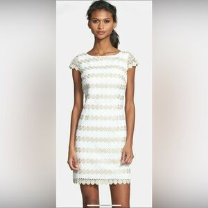Lilly Pulitzer Barbara Dress in Gold Metallic Lotty Daisy Lace Sz 0. EUC.